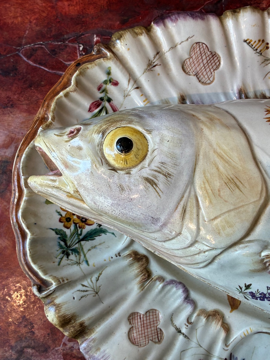 Large Earthenware Fish Tureen, Manufacture Antonibon,-photo-2