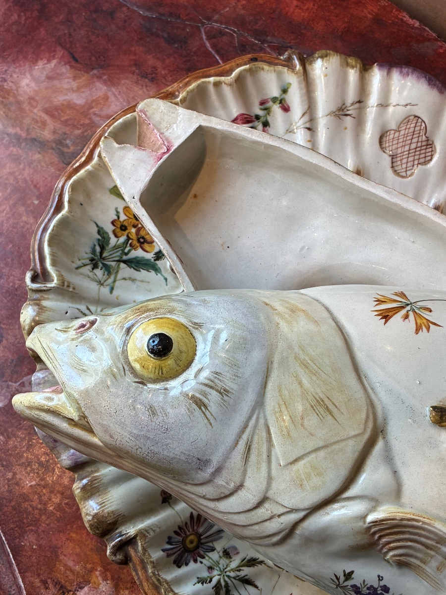 Large Earthenware Fish Tureen, Manufacture Antonibon,-photo-3