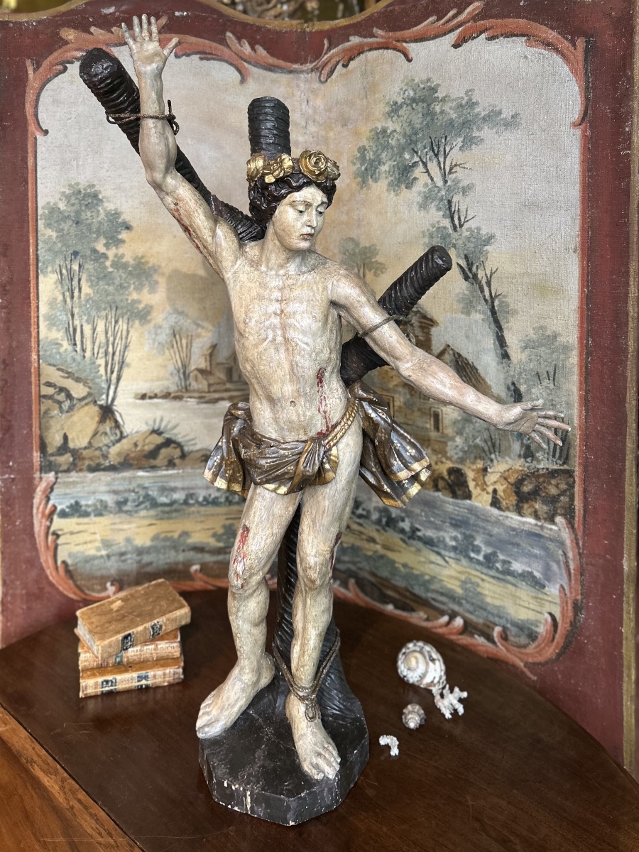 Saint Sébastien en bois sculpté – XVIIIe siècle-photo-3