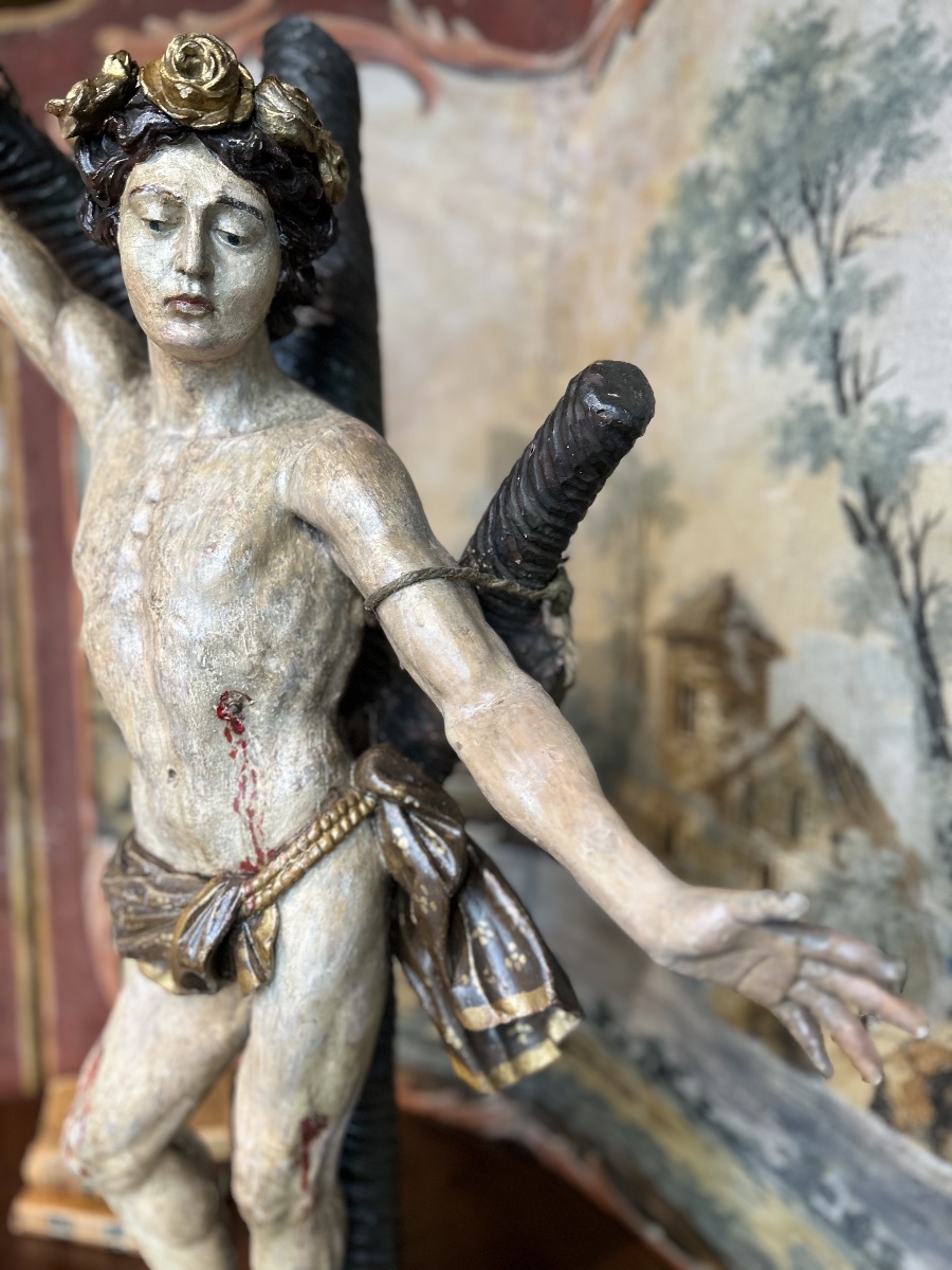 Saint Sébastien en bois sculpté – XVIIIe siècle-photo-4