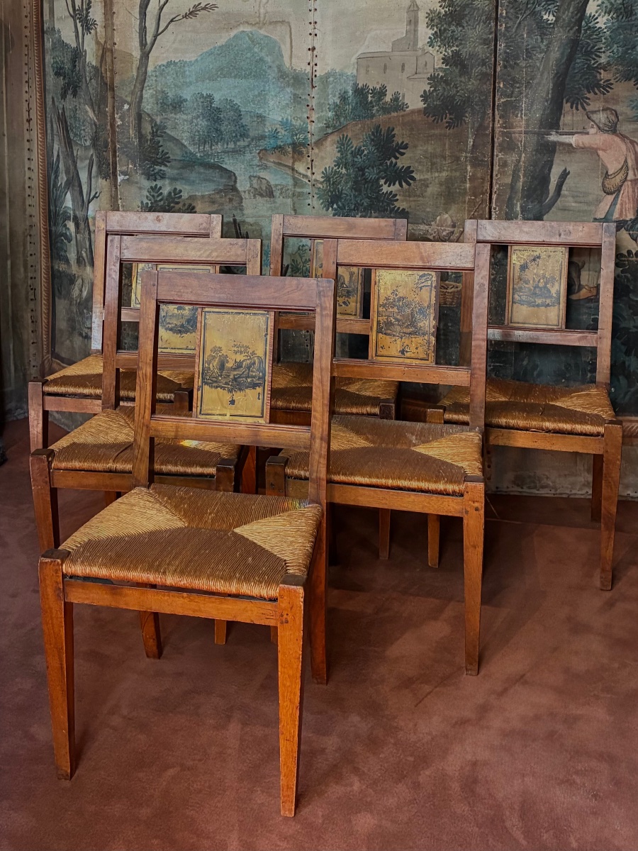 Suite de six chaises Directoire, les fables de Jean de La Fontaine-photo-2