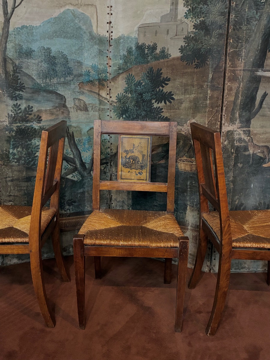 Suite de six chaises Directoire, les fables de Jean de La Fontaine-photo-2