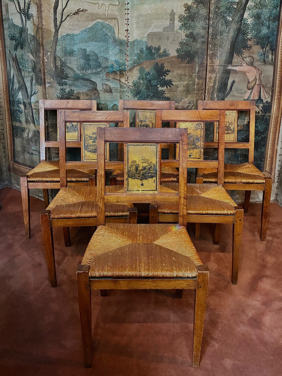 Suite de six chaises Directoire, les fables de Jean de La Fontaine-photo-5