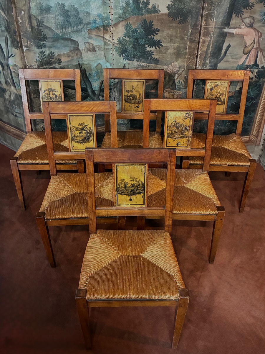 Suite de six chaises Directoire, les fables de Jean de La Fontaine-photo-6