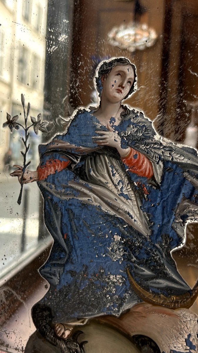 Miroir, fixé sous verre, XVIIIe siècle-photo-1