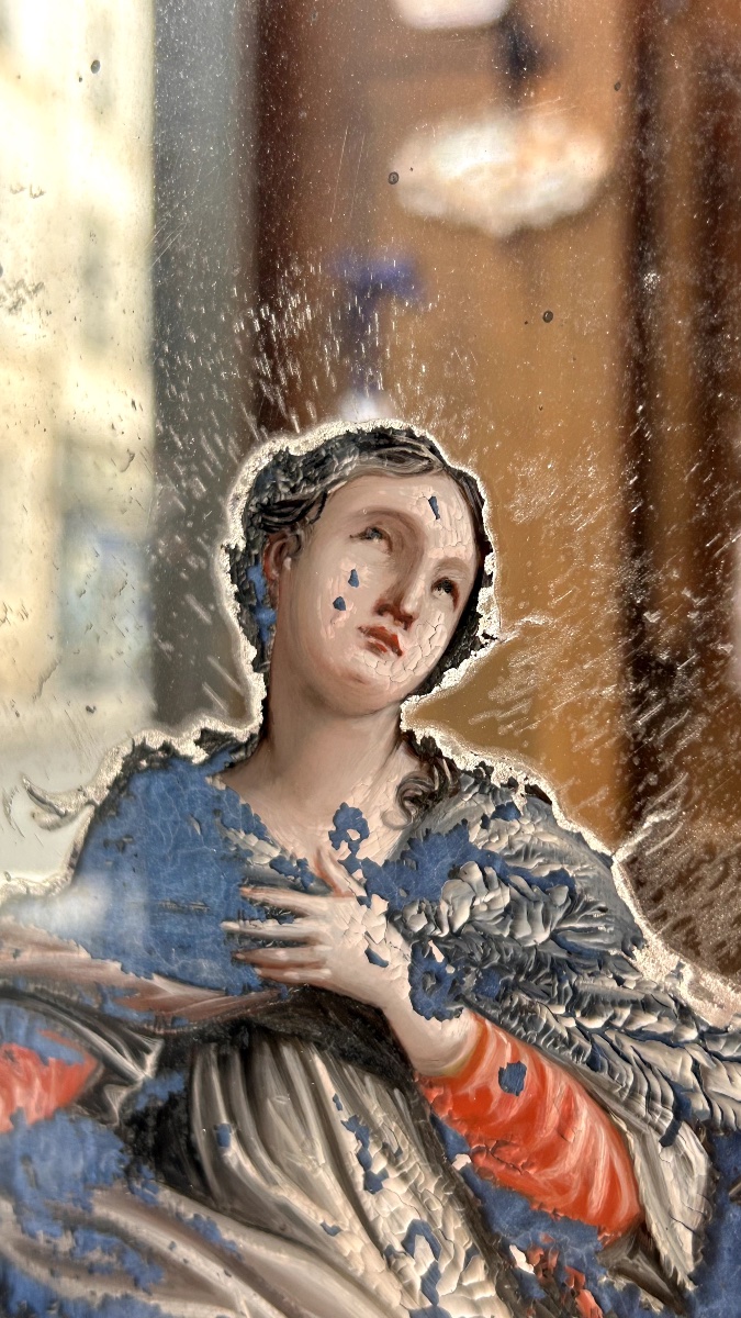 Miroir, fixé sous verre, XVIIIe siècle-photo-2