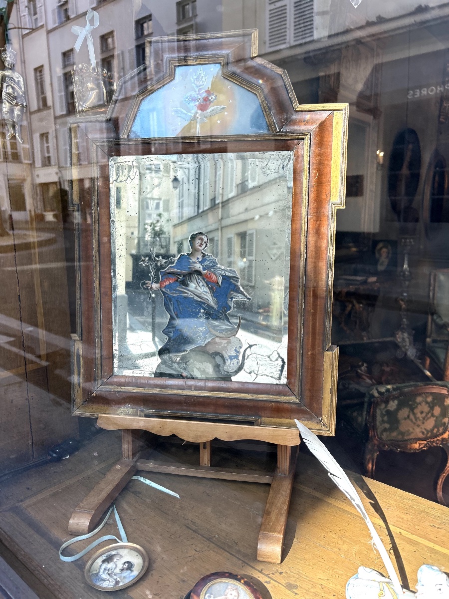 Miroir, fixé sous verre, XVIIIe siècle-photo-3