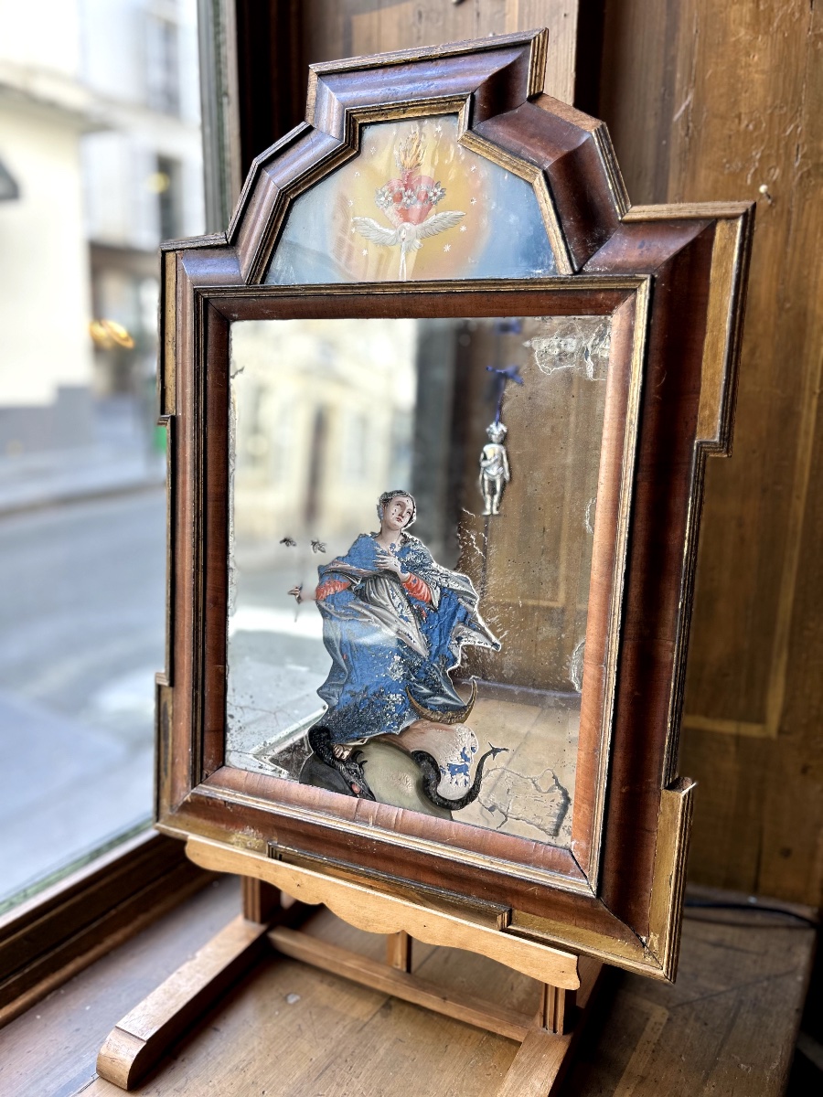Miroir, fixé sous verre, XVIIIe siècle-photo-4