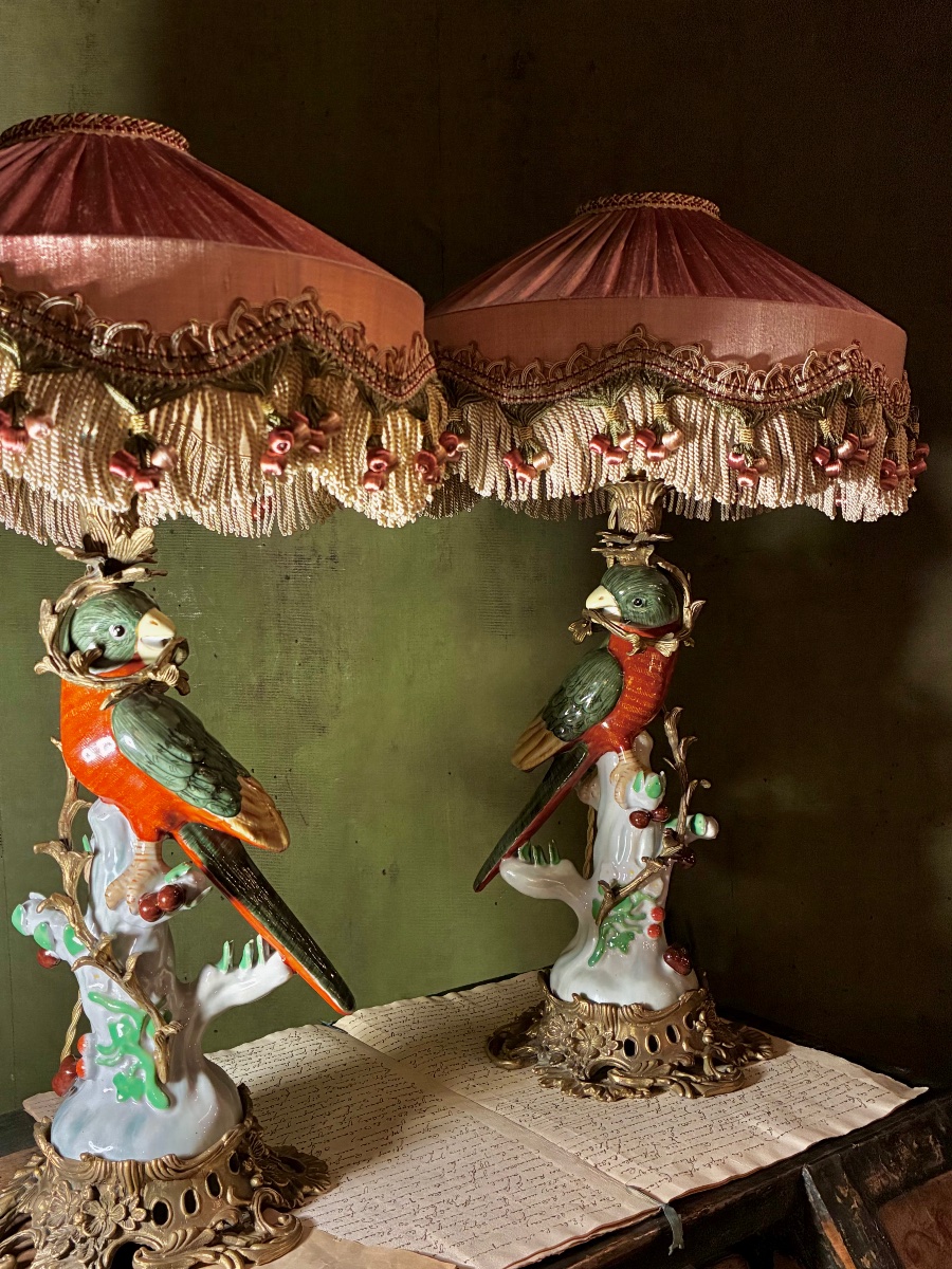 Paire de lampes perroquets verts-photo-1