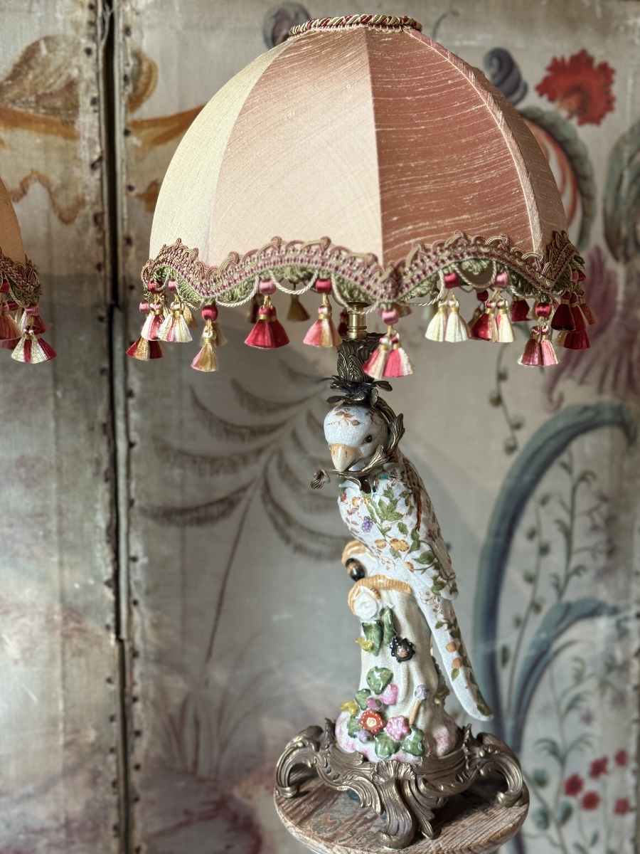 Paire de lampes perroquets en porcelaine-photo-4