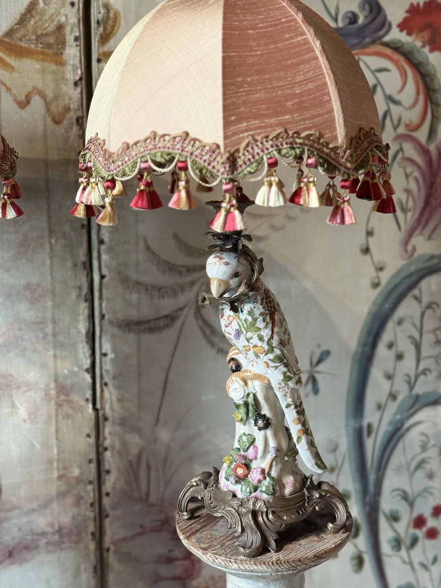 Paire de lampes perroquets en porcelaine-photo-1