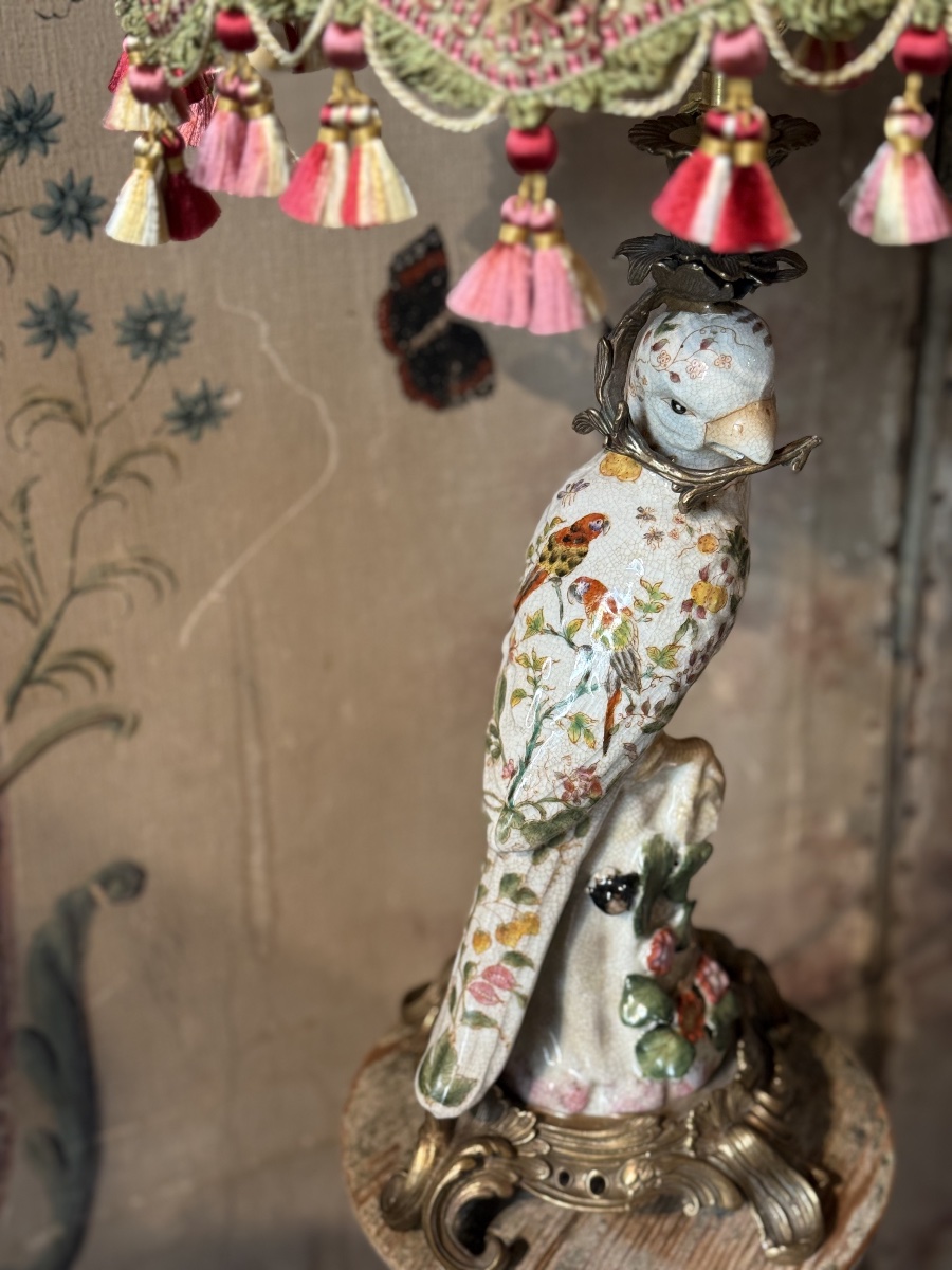 Paire de lampes perroquets en porcelaine-photo-2