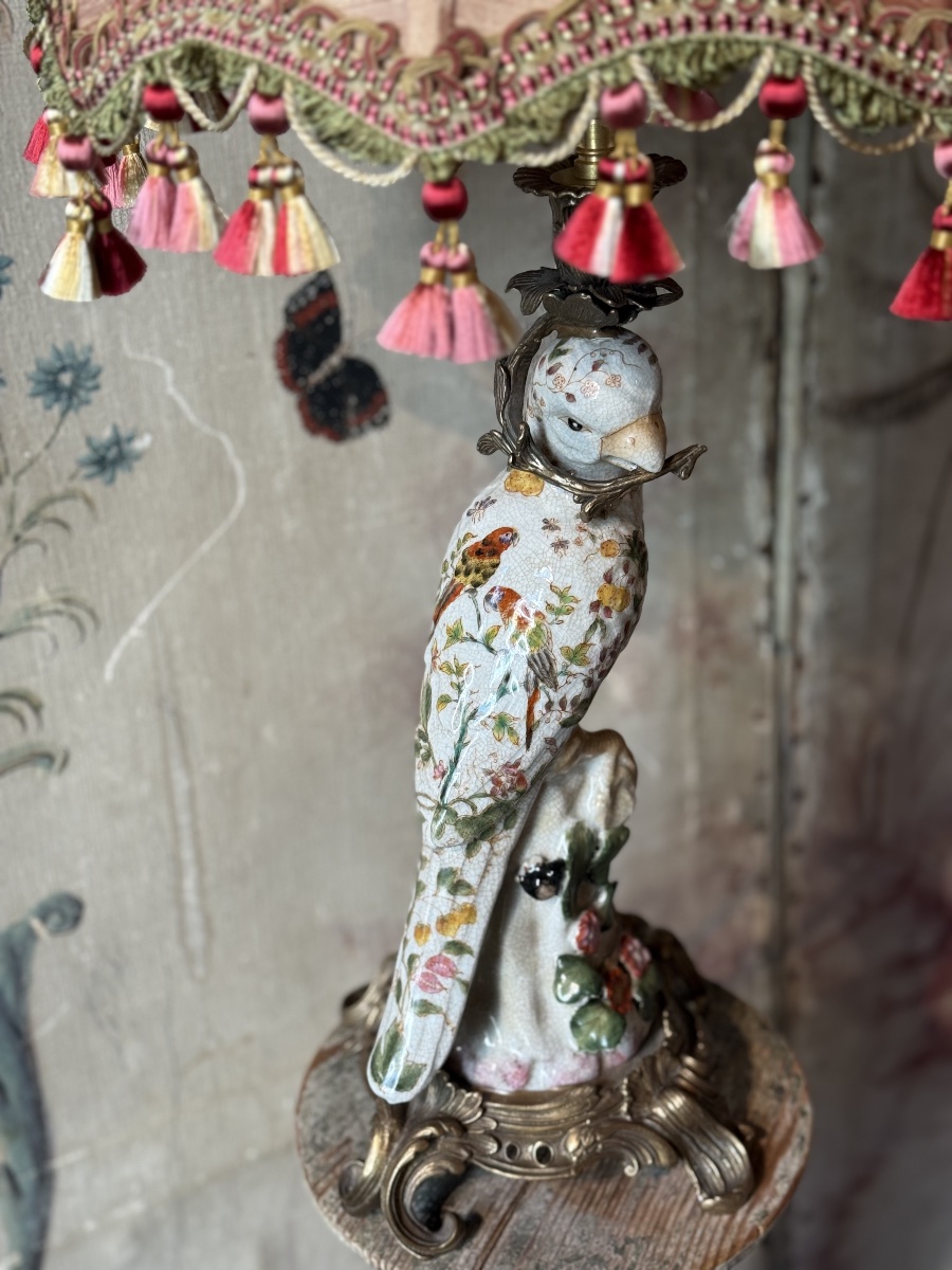 Paire de lampes perroquets en porcelaine-photo-3