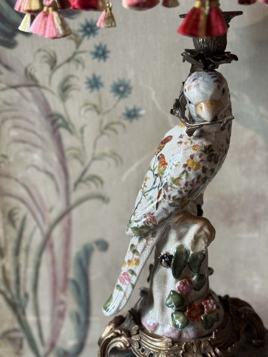 Paire de lampes perroquets en porcelaine-photo-6