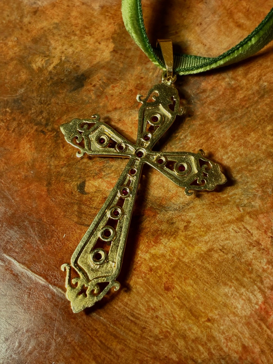 Yellow Gold Cross With Garnets-photo-2
