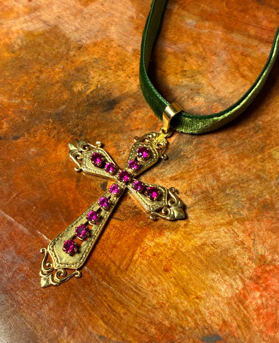 Yellow Gold Cross With Garnets