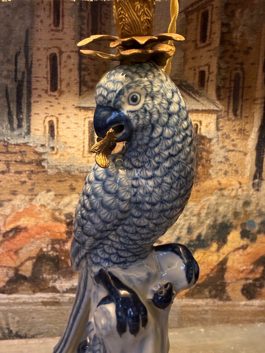 Pair Of Porcelain Parrot Lamps-photo-3