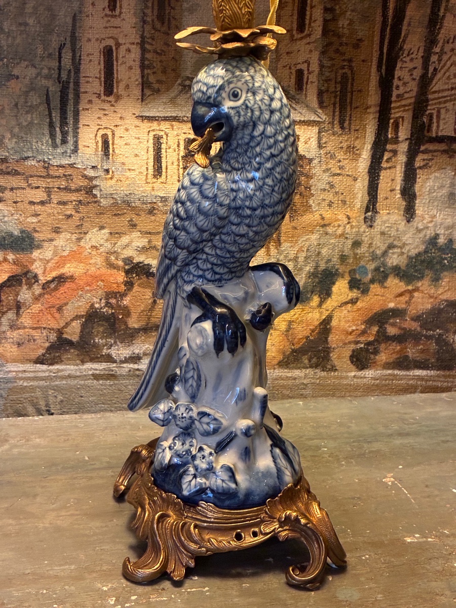 Pair Of Porcelain Parrot Lamps-photo-4