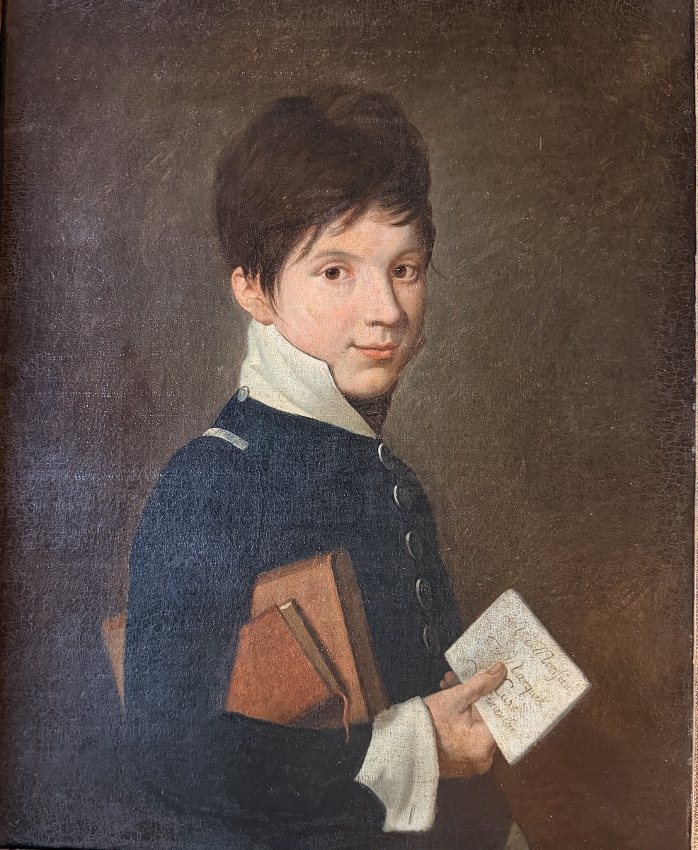 Portrait de jeune écolier tenant une lettre d’époque Consulat -photo-3