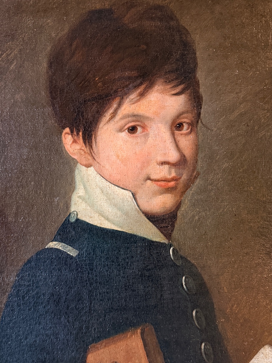 Portrait de jeune écolier tenant une lettre d’époque Consulat -photo-4