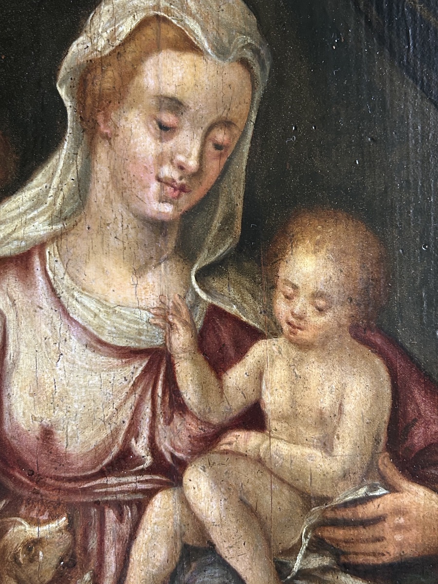 Vierge à l’Enfant et Saint Jean-Baptiste École Italienne du XVIIe siècle -photo-2
