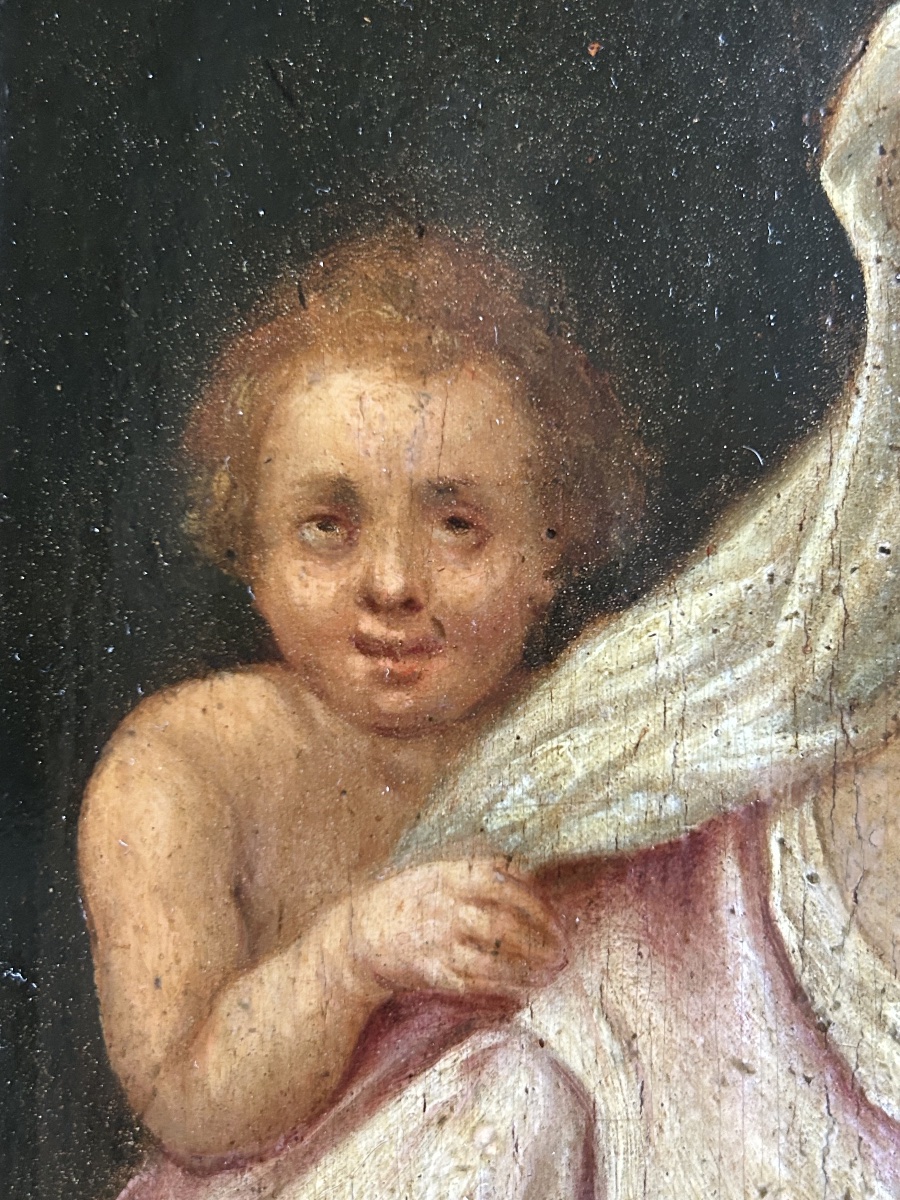 Vierge à l’Enfant et Saint Jean-Baptiste École Italienne du XVIIe siècle -photo-4