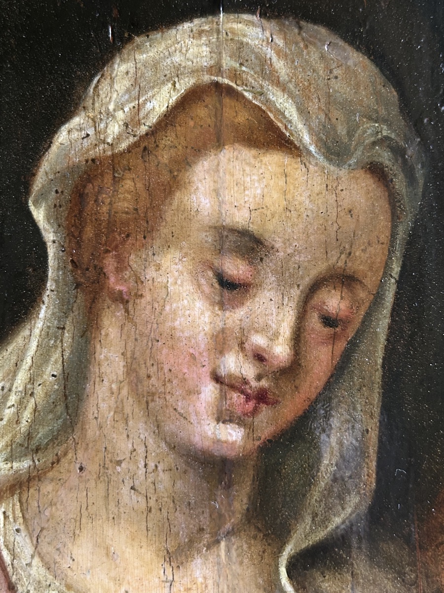Vierge à l’Enfant et Saint Jean-Baptiste École Italienne du XVIIe siècle -photo-1