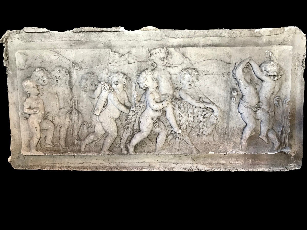 Bas relief en plâtre, "Bacchanale d'enfants", début XX siècle-photo-3