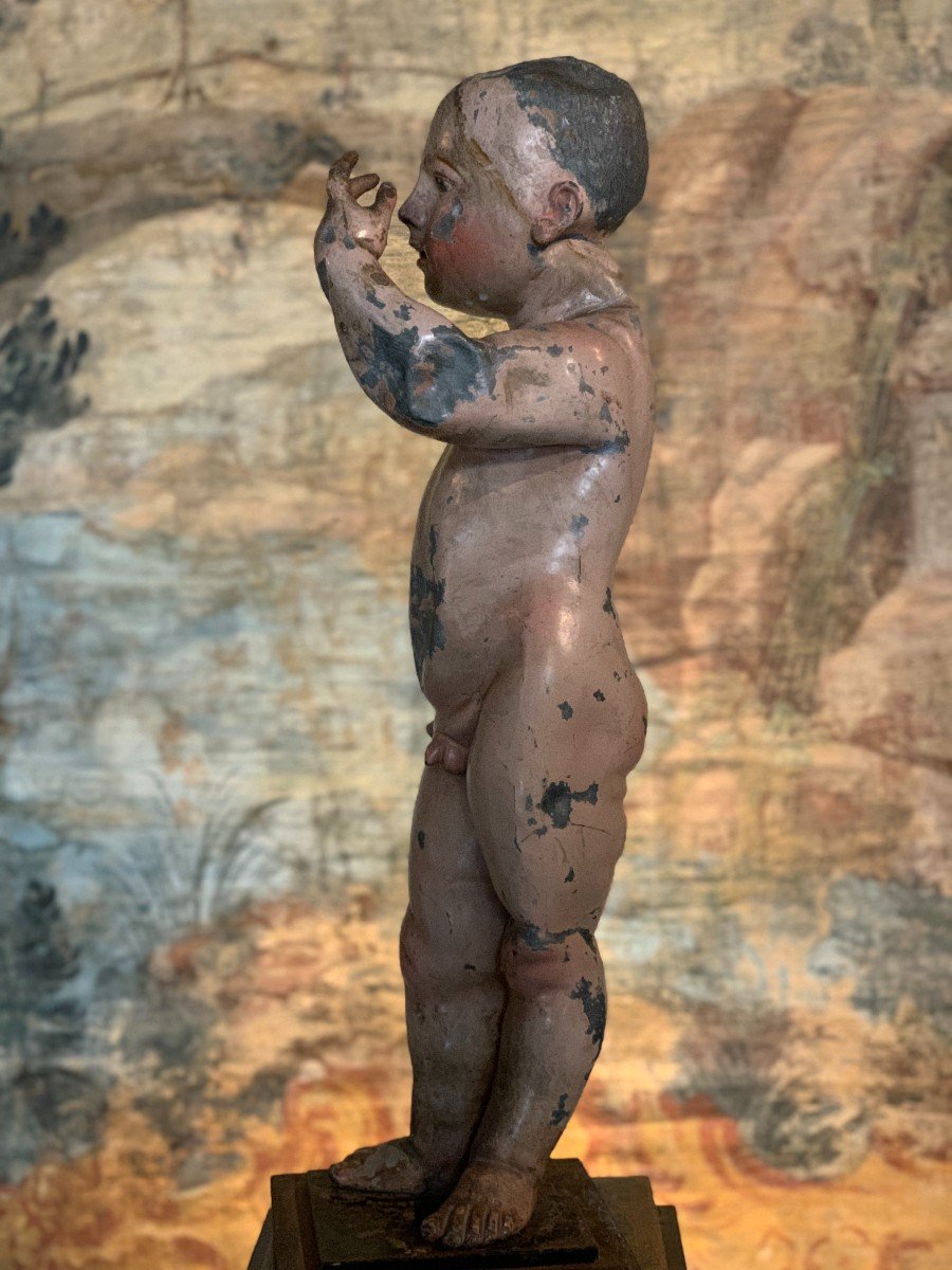 Enfant Jesus en plomb polychrome,  Espagne XVII ème siècle -photo-2
