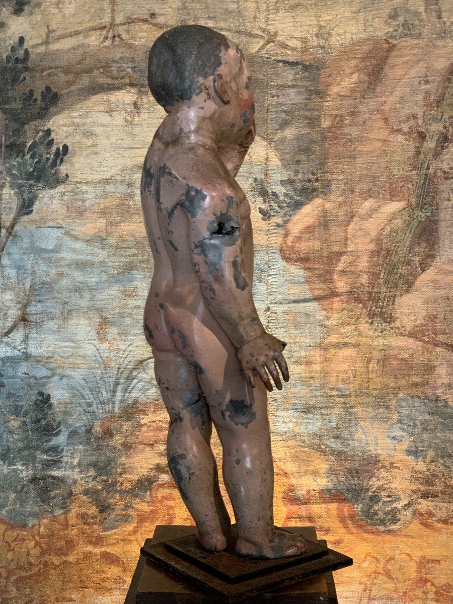 Enfant Jesus en plomb polychrome,  Espagne XVII ème siècle -photo-3