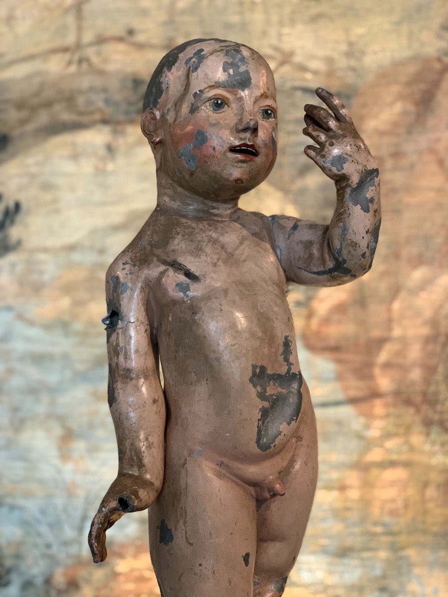 Child Jesus In Polychrome Lead, Spain XVIIth Century-photo-4