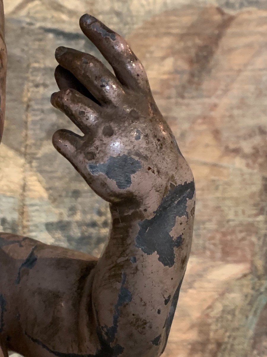 Enfant Jesus en plomb polychrome,  Espagne XVII ème siècle -photo-1