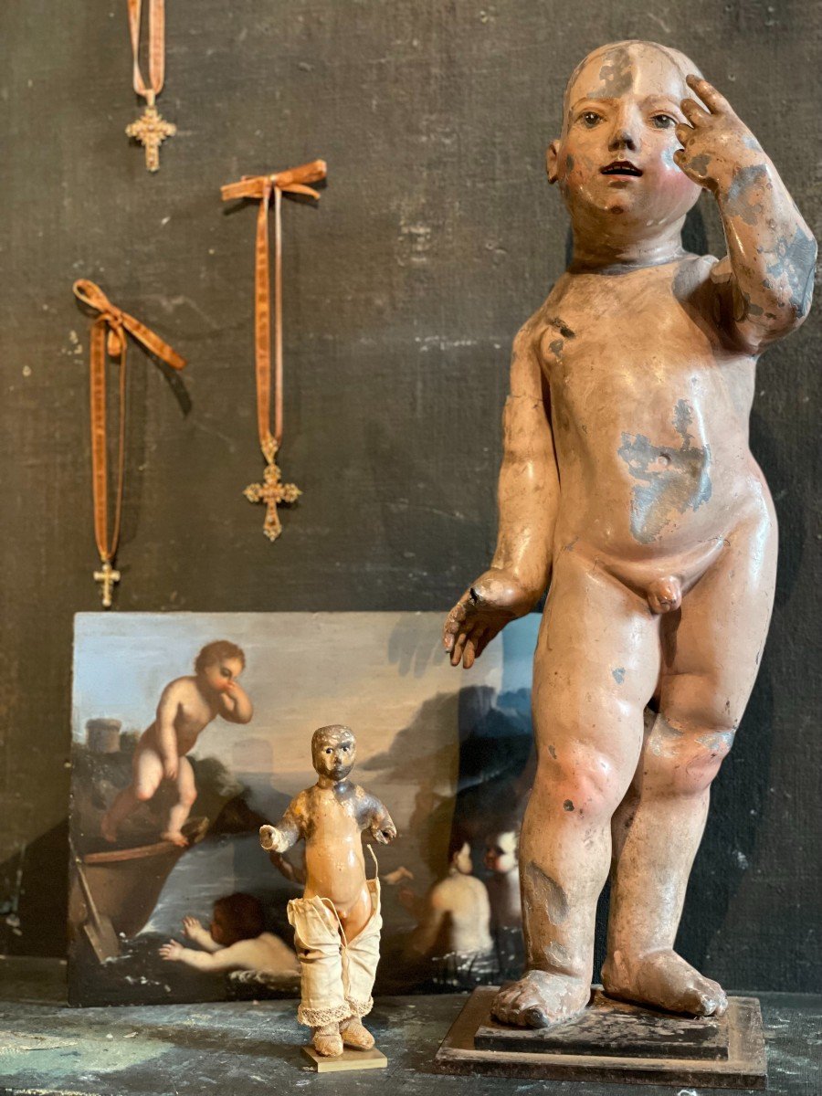 Child Jesus In Polychrome Lead, Spain XVIIth Century-photo-2