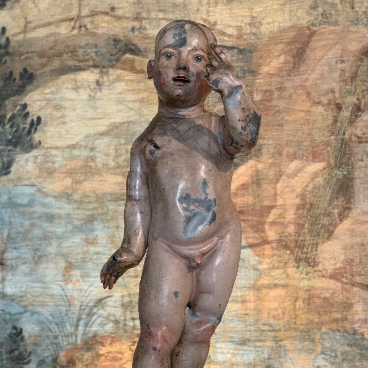 Enfant Jesus en plomb polychrome,  Espagne XVII ème siècle 