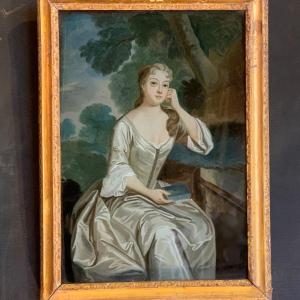  Fixé sous verre "Portrait d'une dame de qualité,  XVIII siècle, Angleterre