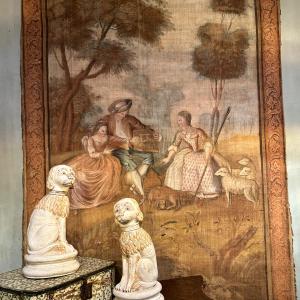 Toile peinte, L’oiseau en cage, dit aussi Les amours du bocage – Lancret , XVIIIᵉ siècle