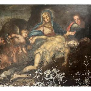 Exceptional Pietà On Slate, Genoese School, 17th Century