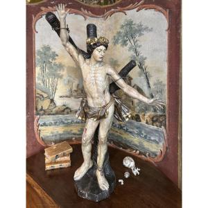 Carved Wooden Statue Of Saint Sebastian – 18th Century