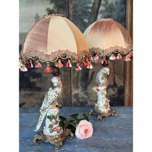 Pair Of Porcelain Parrot Lamps
