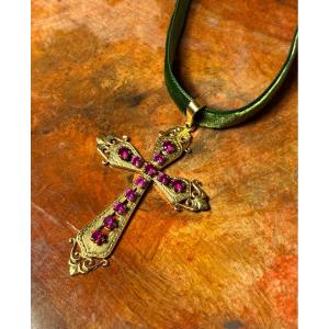 Yellow Gold Cross With Garnets