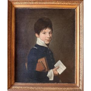 Portrait de jeune écolier tenant une lettre d’époque Consulat