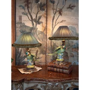 Paire de lampes, Perroquet vert