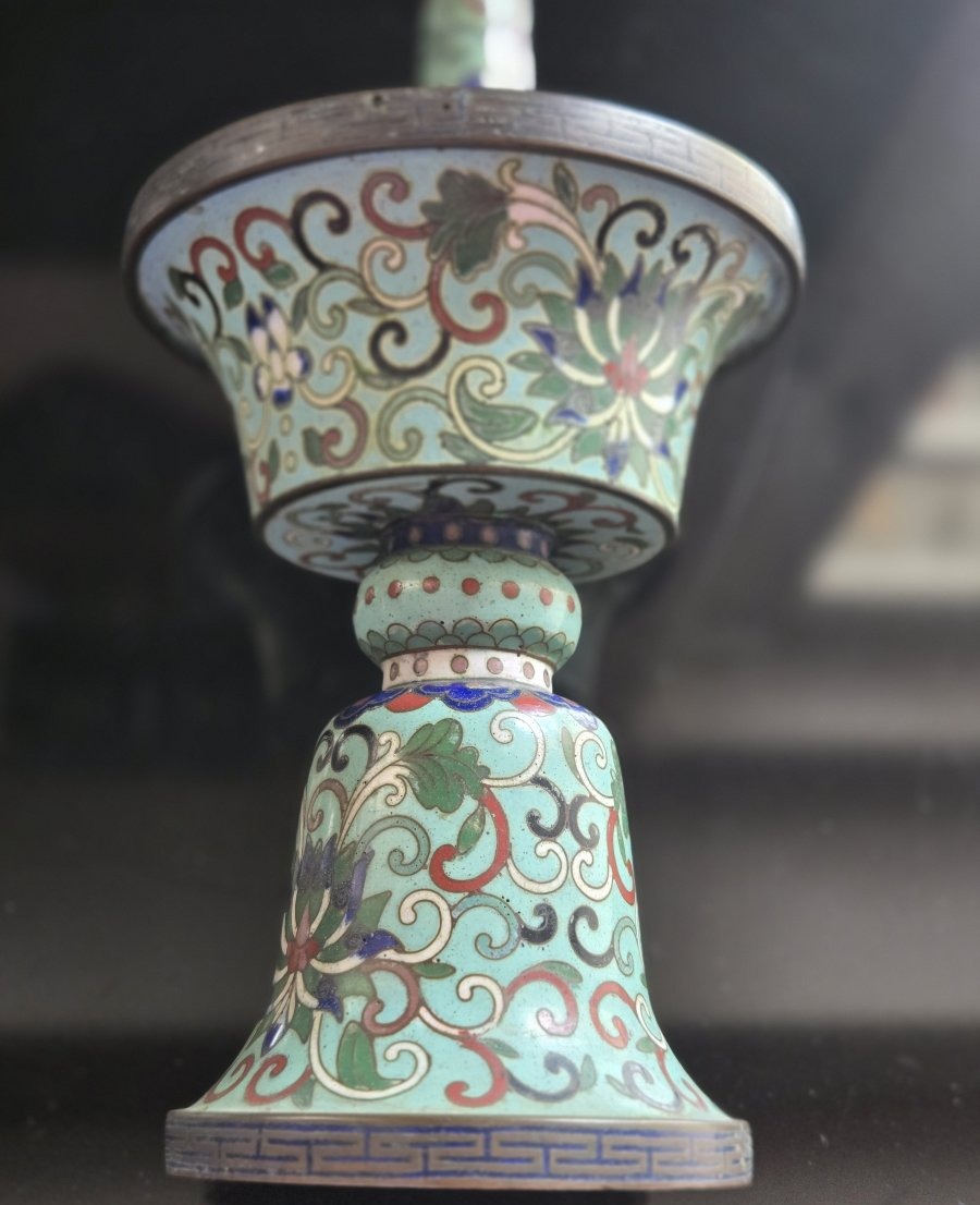 Pair Of Cloisonné Enamel Candlesticks-photo-3