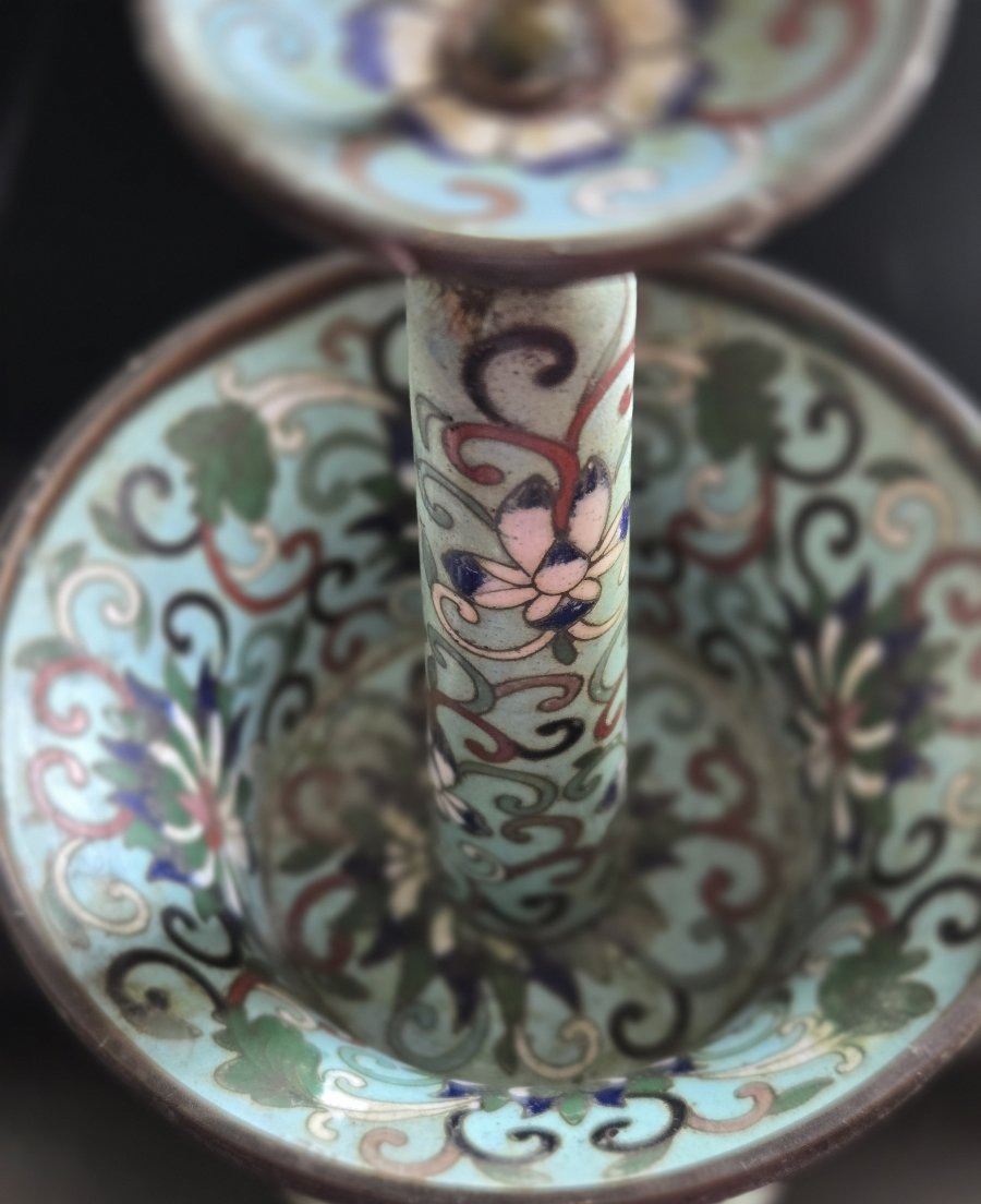 Pair Of Cloisonné Enamel Candlesticks-photo-1