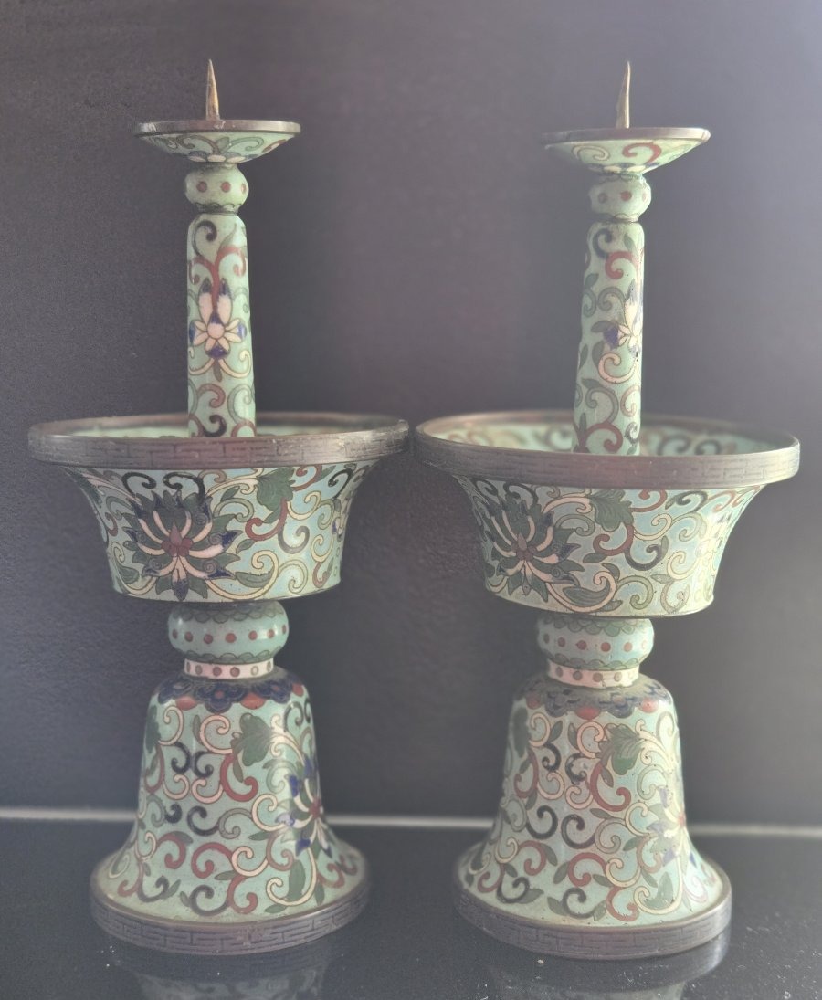Pair Of Cloisonné Enamel Candlesticks