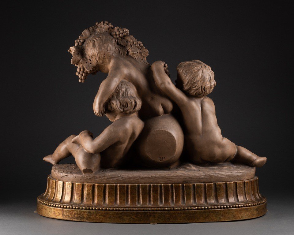 Terra Cotta Les Enfants De Bacchus, Signé A.Calendi, 19e Siècle-photo-3