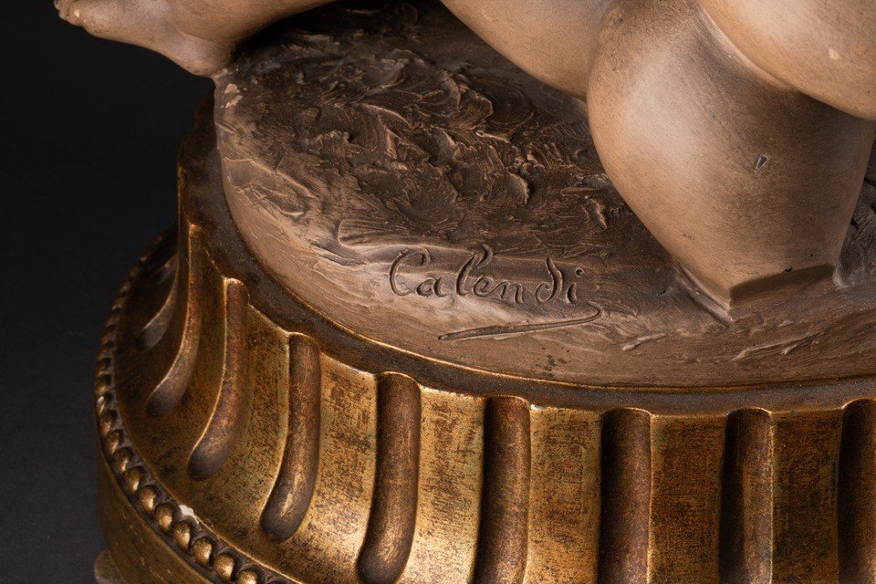 Terra Cotta Les Enfants De Bacchus, Signé A.Calendi, 19e Siècle-photo-5