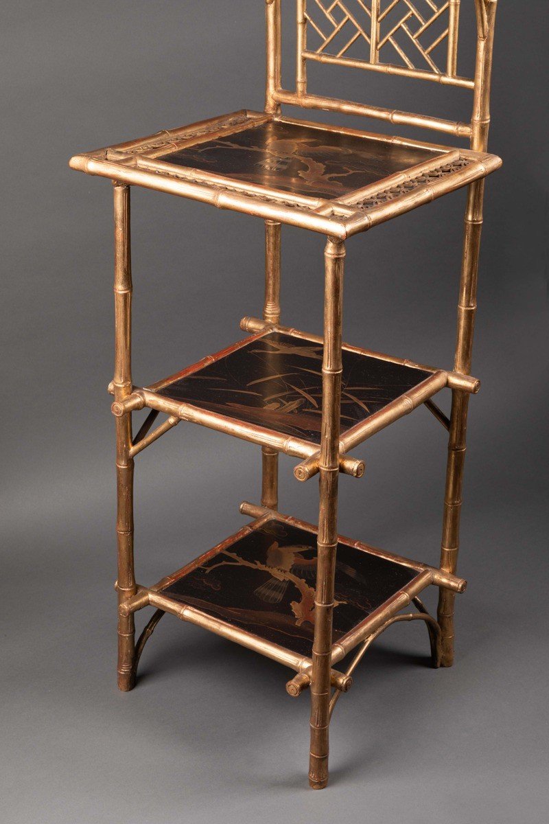 Etagère En Faux Bambou, Doré, Signé A. Giroux, Paris, France, 19e Siècle-photo-2