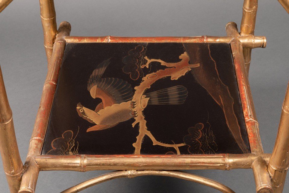 Etagère En Faux Bambou, Doré, Signé A. Giroux, Paris, France, 19e Siècle-photo-2