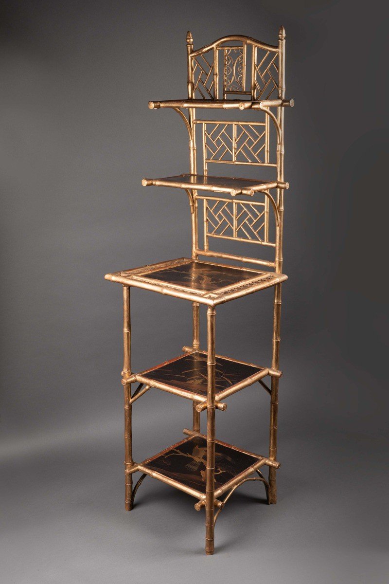 Etagère En Faux Bambou, Doré, Signé A. Giroux, Paris, France, 19e Siècle